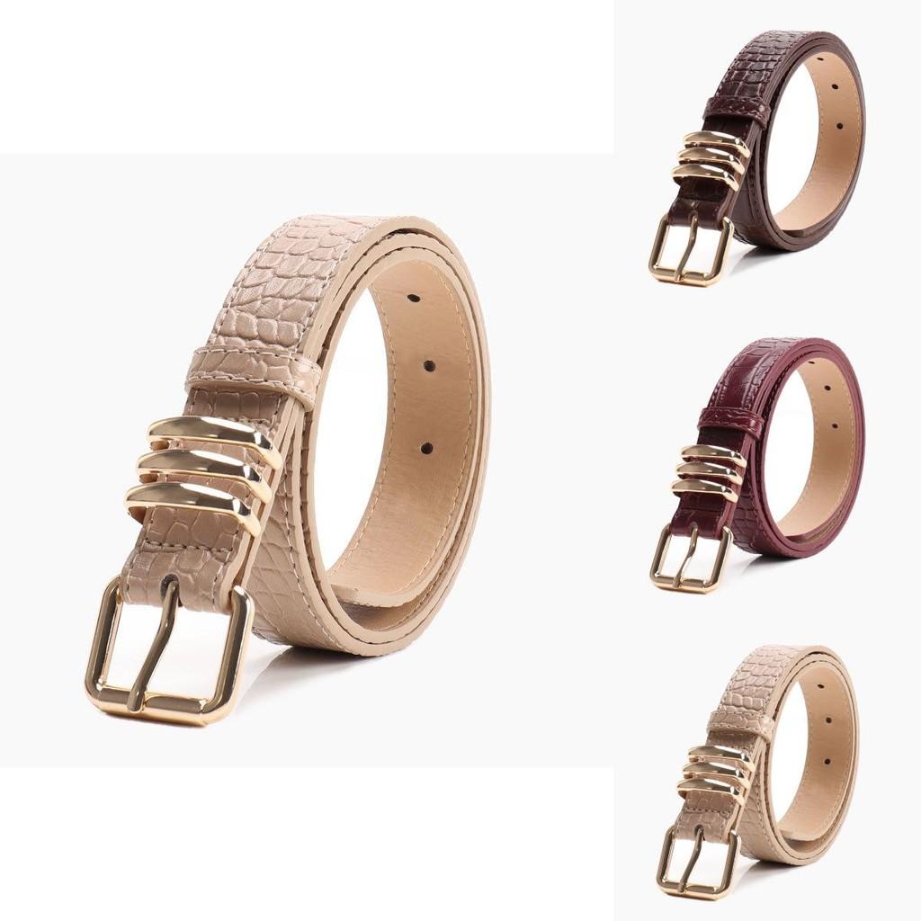 Womens Minimalist Pu Leather Belt With Alloy Pin Buckle And Vintage Stone Detail For Daily Wear