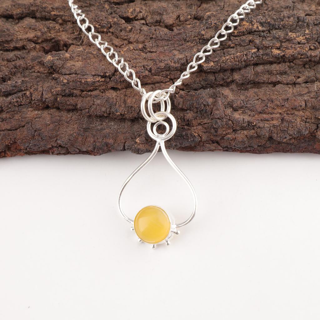 Round Yellow Cat'S Eye Gemstone Sterling Silver Best Friend Gift Wedding Pendant PP-40-49