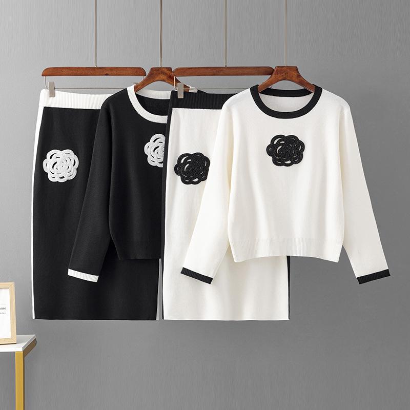 European & American Embroidered Knitwear Set: Embroidered Top + Short Skirt – Fashionable, Casual, Loose Two-Piece Outfit