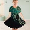 Girls Round Neck Short Sleeve Printed Light Purple A Line Flared Dress