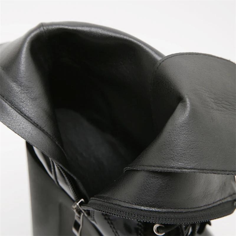 Eilyken Punk Style Platform Patent Leather T-tied Women Ankle Boots Autumn Winter Round Toe Square High Heels Shoes