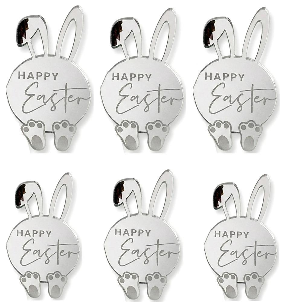 

6pcs Acrylic Rabbit Cake Toppers Cartoon Easter Bunny Ornament Cupcake Decor Toppers Gift Tags 1.97x0.33x0.05 in срібний