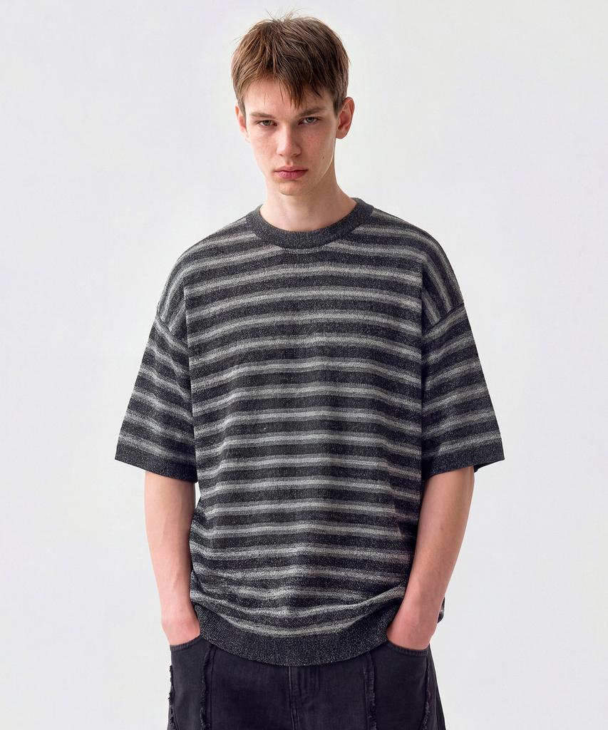 CUTZ Cool Touch Striped Short Sleeve Knit