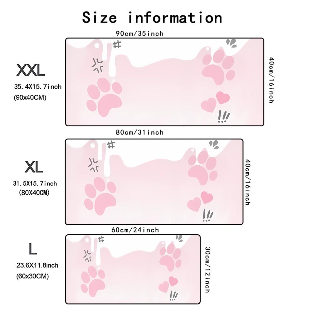 Cute Cat Mouse Pad XXL Large Gaming Desk Mat Kawaii Keyboard Pad Anti-Slip Rubber LockEdge Computer Table Mat Office Accessories
