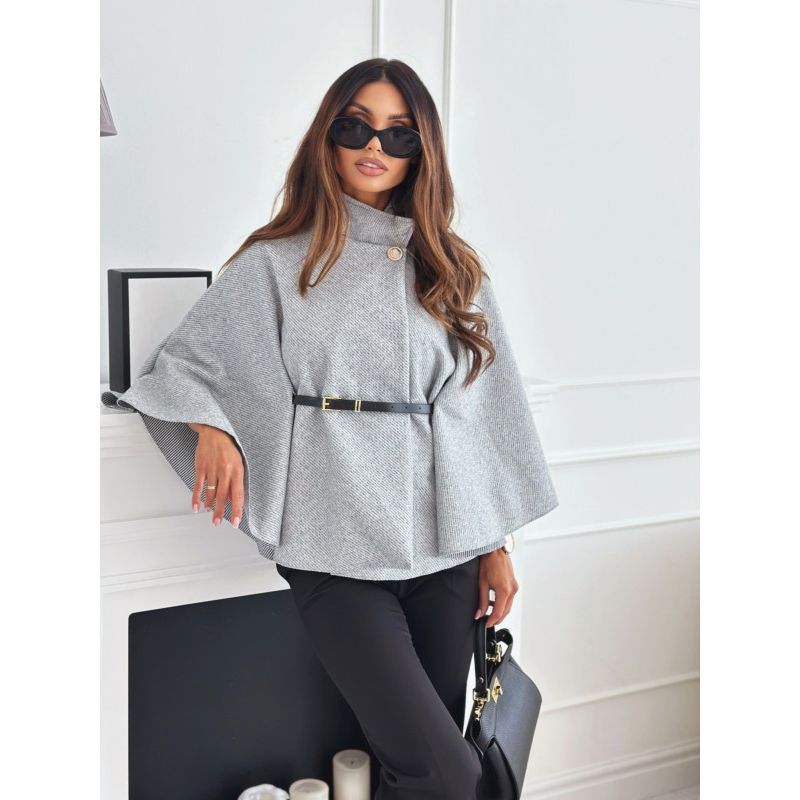 And Winter New Arrival Women's Clothing Fashion Style Pure Color Waist Trimming Lace Up Woolen Cape Coat High Waist Slimming High Collar Tops Fashion