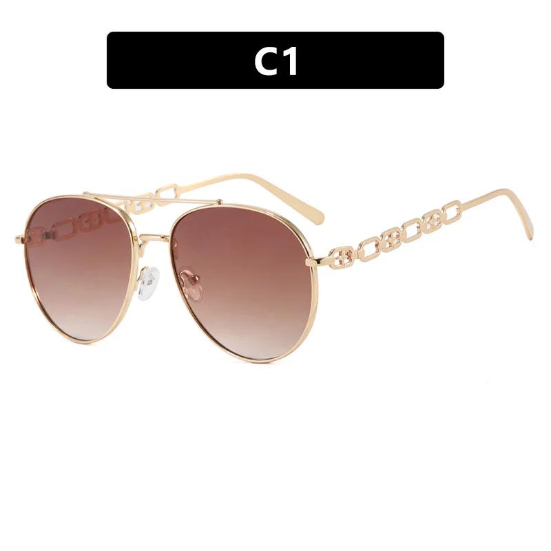 Vintage Pilot Metal Chain Sunglasses Women For Men  New Sun Glasses Punk Luxury Brand Designer Popular Big Frame Sexy Shades