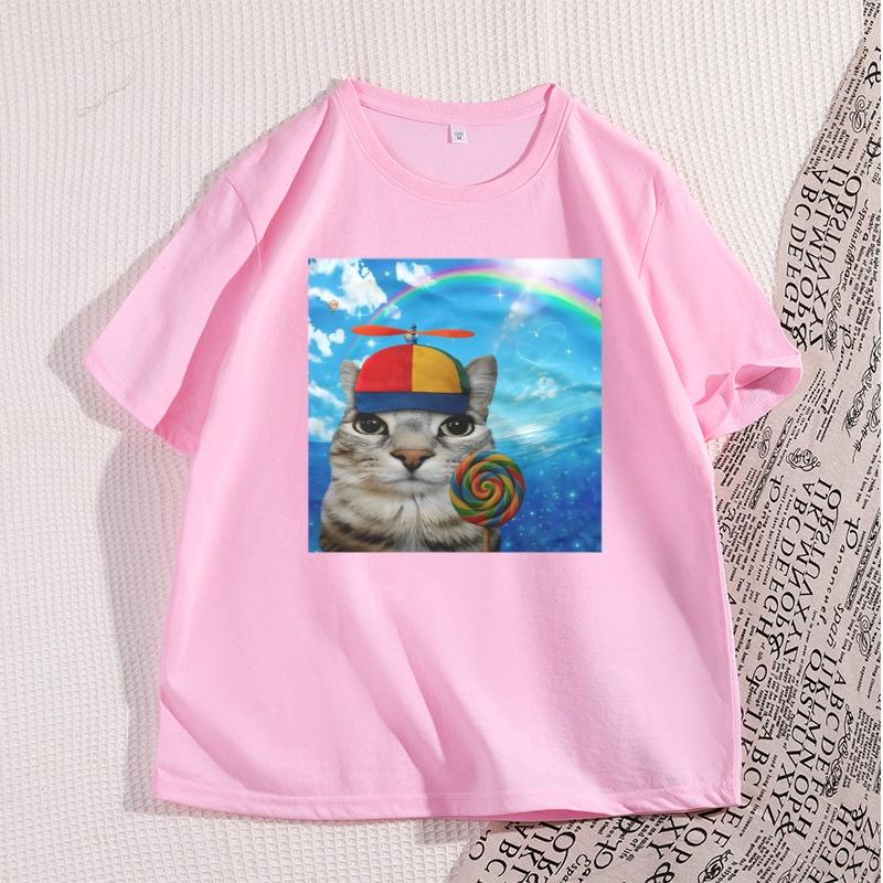 Happy Cat Dreamcore T-shirt Funny Cats Brainrot Meme Tee Silly Kitten Humor Tshirt Casual Cotton Short Sleeve Round Neck Tops