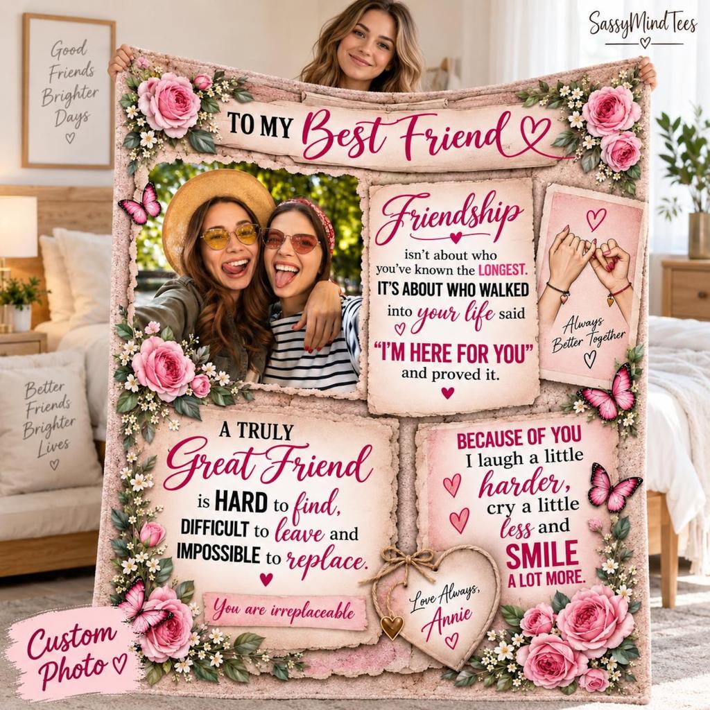 Personalized Best Friend Blanket, Bestie Gift for Her, Friendship Quote Fleece Blanket, BFF Birthday Gift, Long Distance Friend Gift
