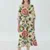 Women's Loose Casual And Fashionable Round Neck Seven Quarter Sleeved Printed Mid Length Dress