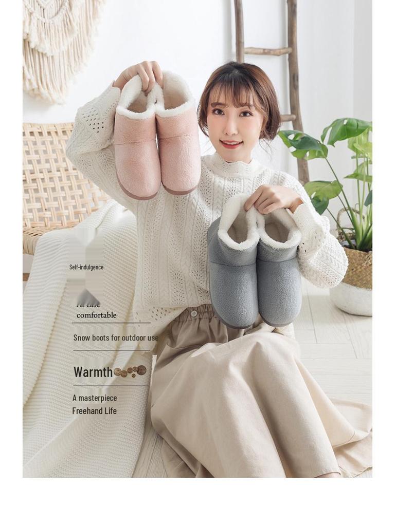 Lidani Women's Winter Postpartum Plush Cotton Slippers with Heel, Thick Sole Indoor Shoes, Fluffy for Couples.