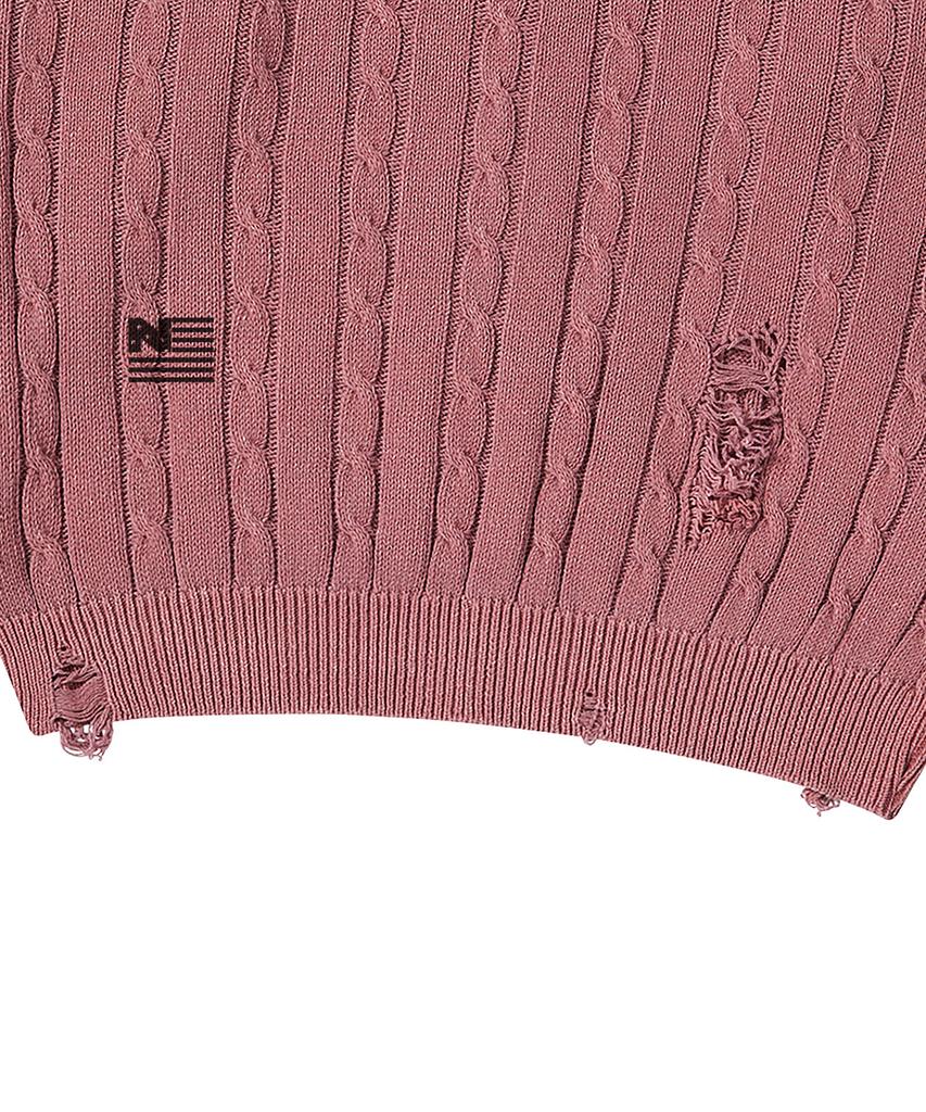BEYOND CLOSET [Collection Line] Vintage Damaged Point Cable Knit Dull Pink