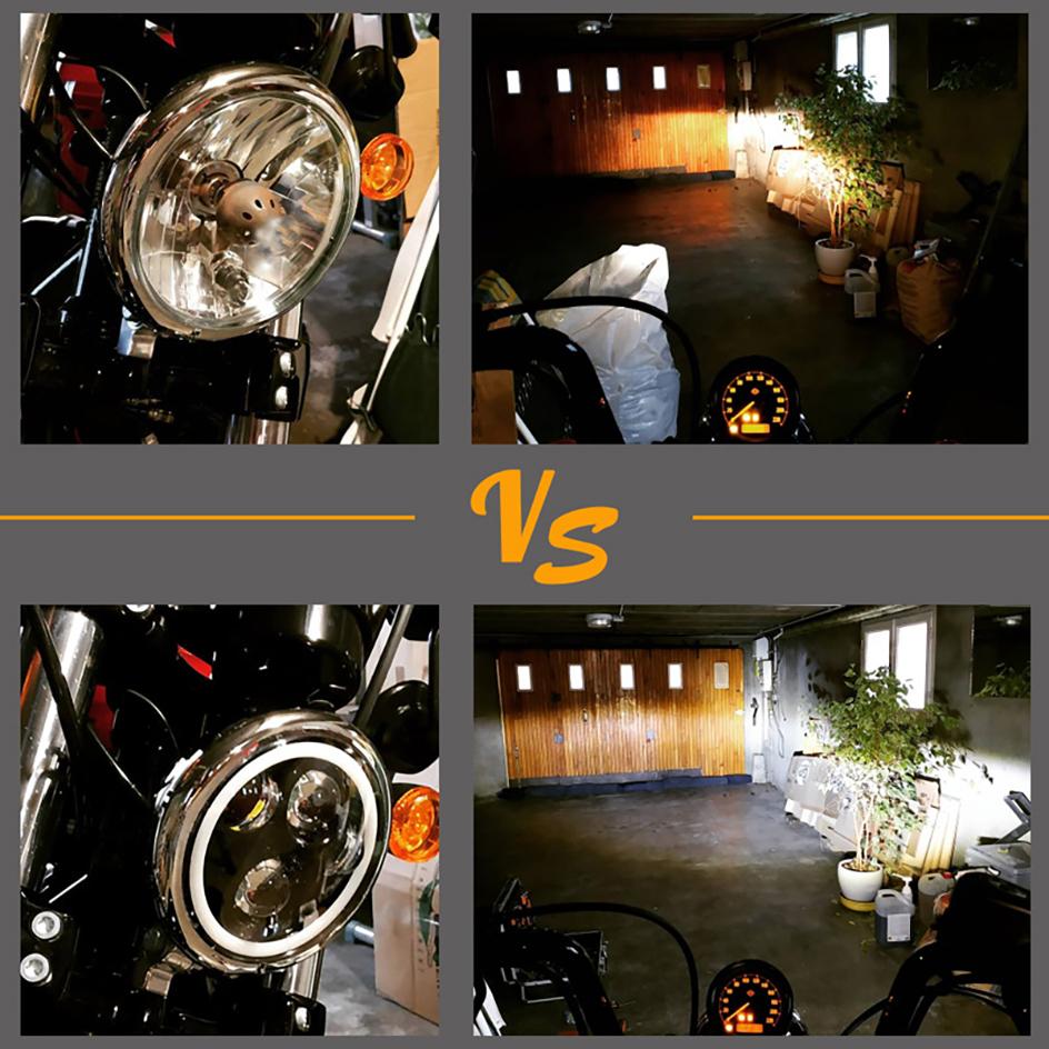 Headlight 5.75 Inch Black Halo Angel Eyes LED For Harley Sportster 1200 883 Street Softail Dyna 5-3/4" Projector Round Headlamp