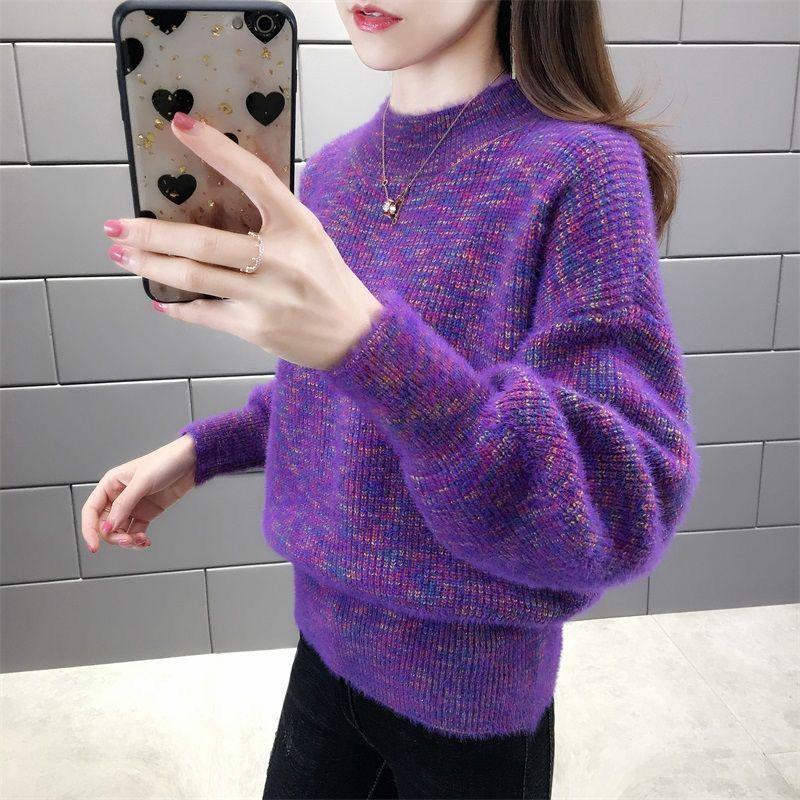 Women's Thick Mink Fleece Sweater - Non-Pilling, Non-Shedding, Loose Fit, Half Turtleneck, Ideal for Spring, Autumn, and Winter.