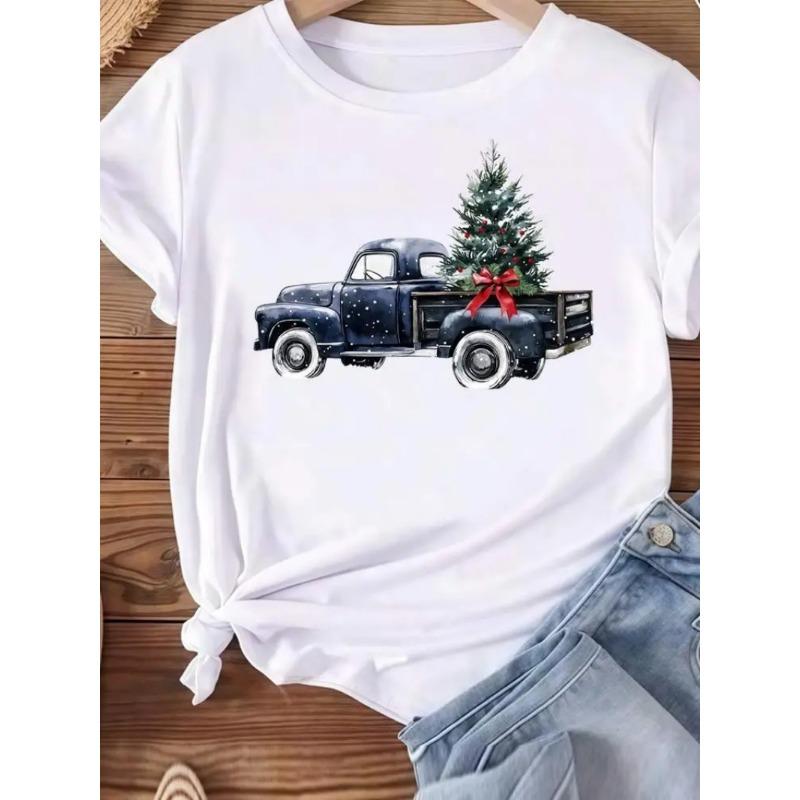 

Oneck Tshirt Creative Merry Christmas Tree Short Sleeve Tshirt Female Women Clothing Funny Women Casual Aesthetic Tshirts S