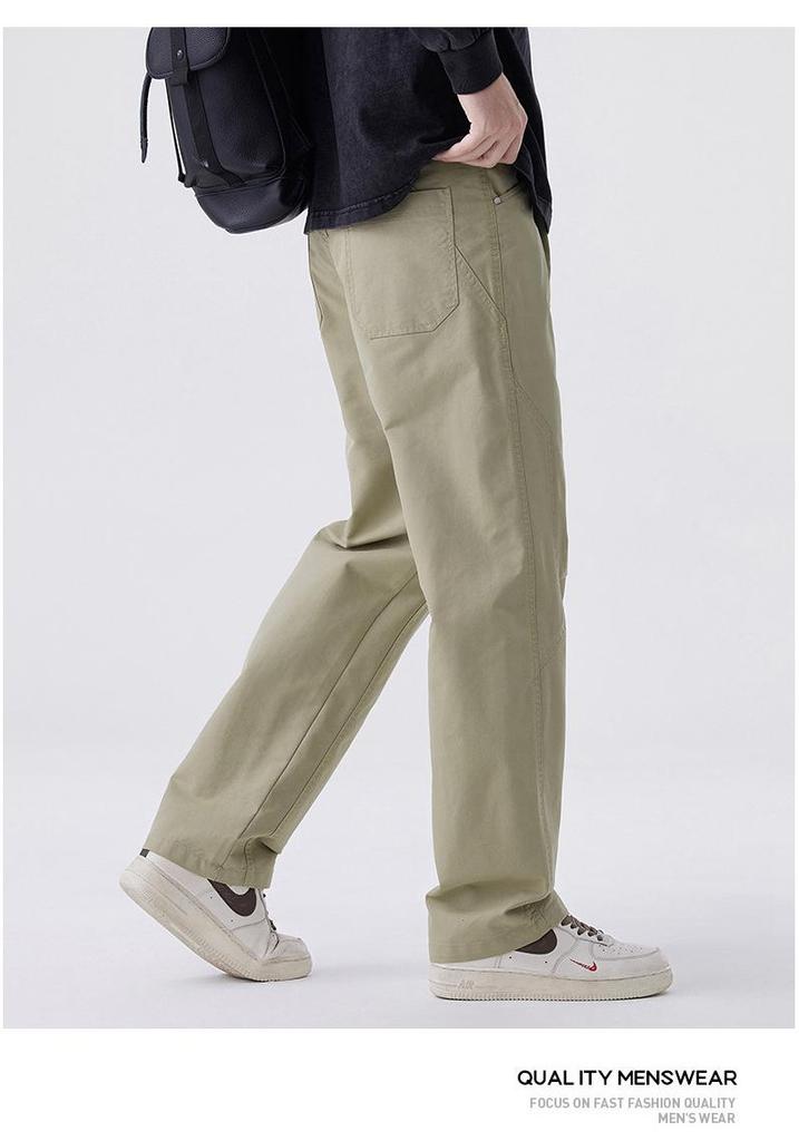 Men's Japanese Style Wide-Leg Casual Pants, Solid Color Straight-Leg, Versatile Cargo.