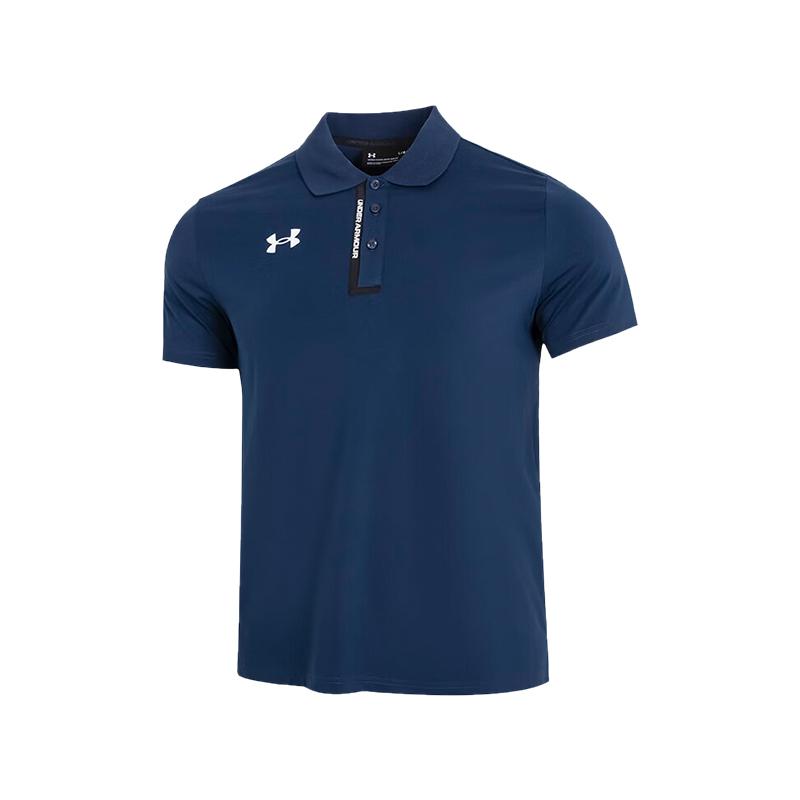 Under Armour Logo Print Knit Sports Short Sleeve Polo Shirt Men Tops Academy-Blue 22500513-408