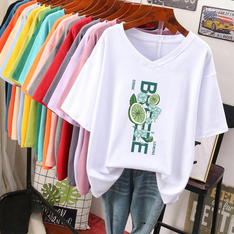 

Футболка с коротким рукавом, Свободного кроя, Приталенный топ с V-образным вырезом с принтом для женщин 4XL белый