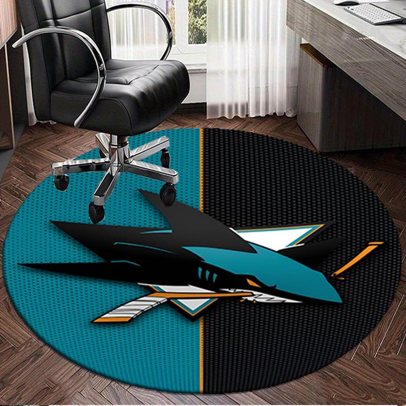 1PC San-Jose Sharks Hockey Round Rug, Non-slip Chair Mat, Home Decor, Circle Carpet Perfect for Office, Bedroom, Living Room,Christmas gift