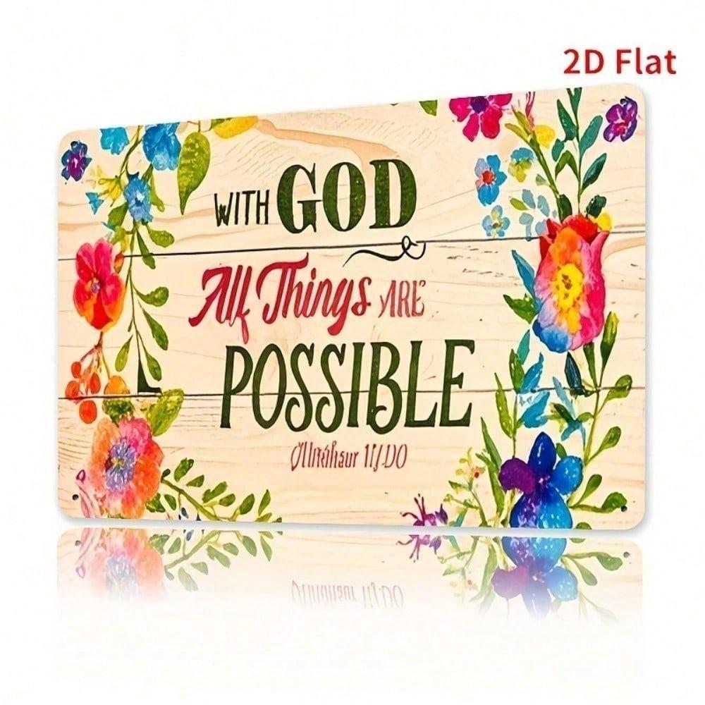 With God All Things Are Possible Metal Sign Inspirational Christian Bible Verse Wall Art Home Decor