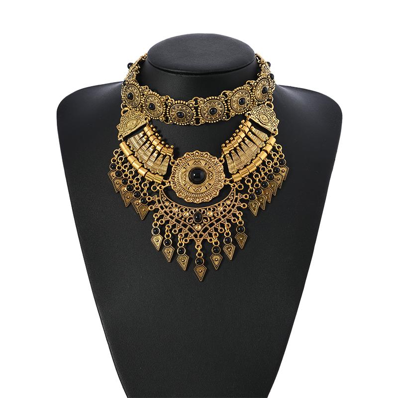 Layered Bohemian Statement Necklace Women s Retro Teardrop Tassel Collar Jewelry Accessory