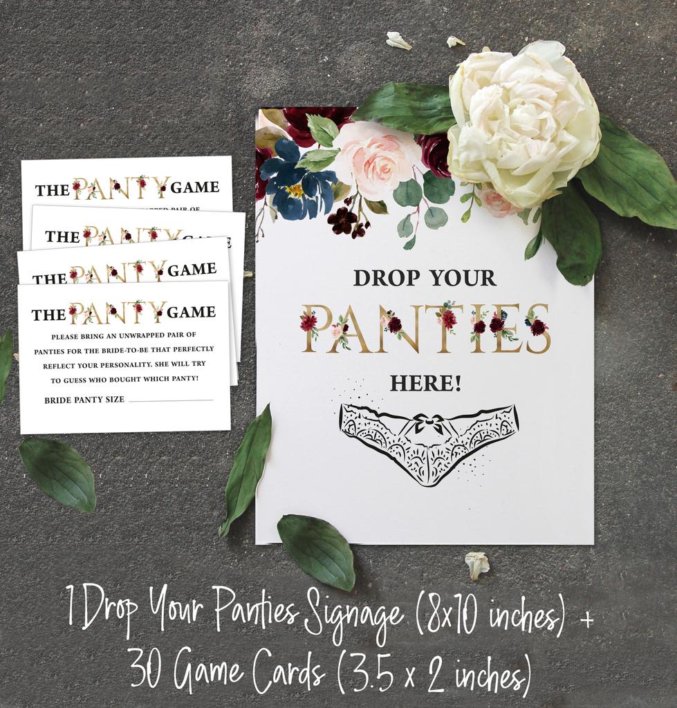 Inkdotpot Girls Night Out Bachelorette Party Panty Game Floral Bridal Shower Game 1 SignA    30 Size