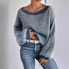 Off The Shoulder Striped Sweater Women Autumn Winter Fashion Loose Soft Neckline Casual Knitted Sweaters