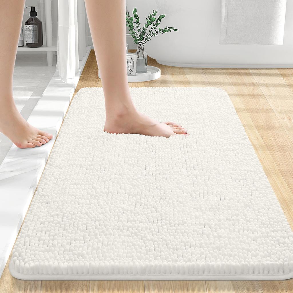 HAPIHAPPY New Chenille Bathroom Rug Mat Extra Soft Thick Absorbent Shaggy Bath Mats Non-Slip Machine Wash Dry Plush Bath Rugs