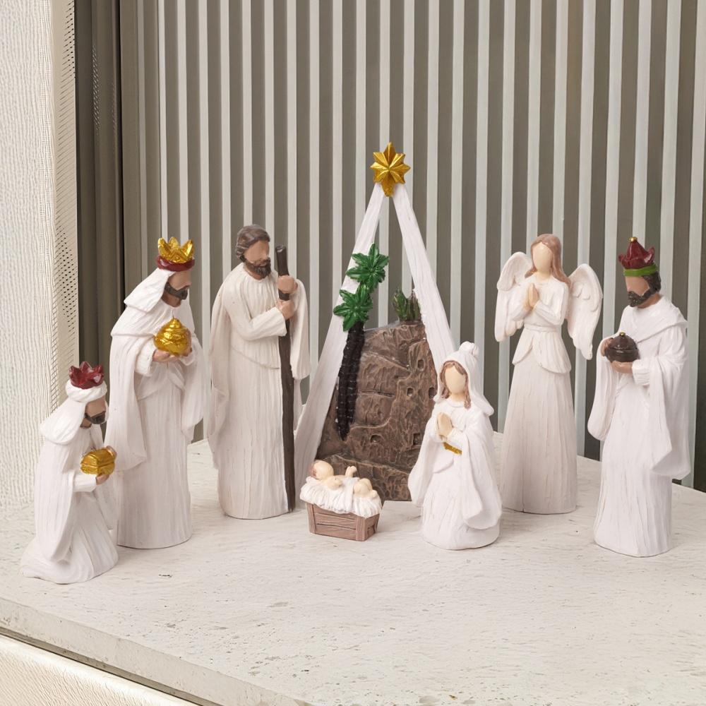 Nativity Scene Set Realistic Christmas Manger Set Resin Religious Ornaments Inspirational Holy Family Statues For Church Display