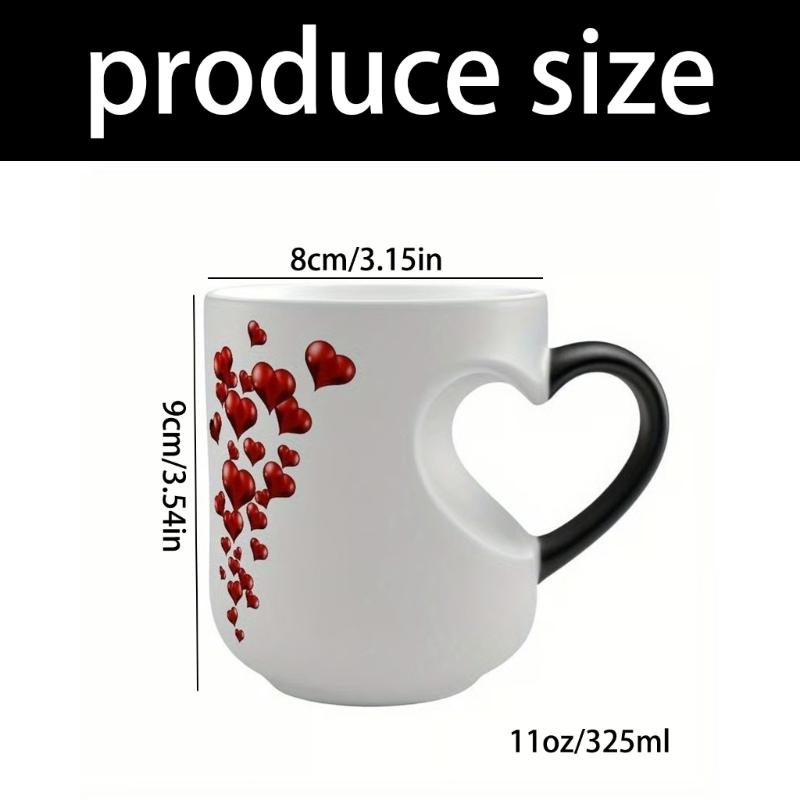 Heat Sensitive Ceramic Coffee Cup Romantics Heart Shape Color Changing Drinking Mug When Fill with Hot Beverage Gift