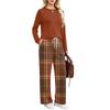 Women's Casual Pajama Set with Pockets Long Sleeve Printed Round Neck Loose Fit Loungewear