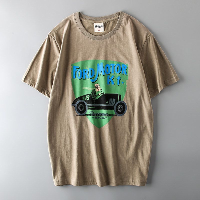 Fashion Brand Ins Short-Sleeved Export Original Retro Kaji T-shirt Khaki L