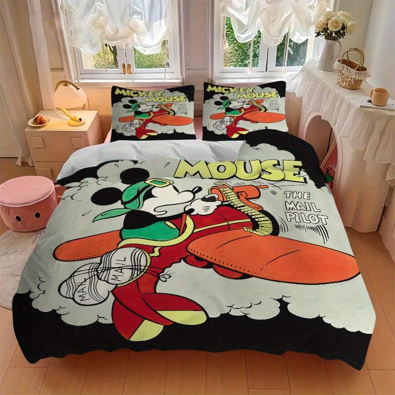 3pcs set Mickey Mouse, Mail Pilot, Cartoon Bedding Set with Duvet Cover+Pillowcases, All-Season Polyester, Zipper Closure46