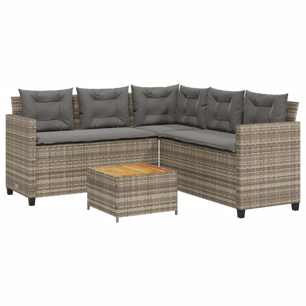 L shaped garden sofa set with table and cushions gray poly rattan
