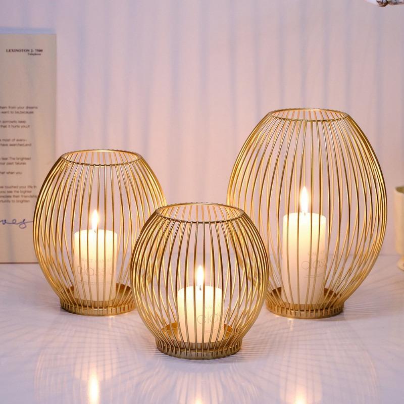 Metal Cage Candlestick Party Home Pillar Candle Holder Candles Stand for Valentine's Day Christmas Housewarming New Year Wedding