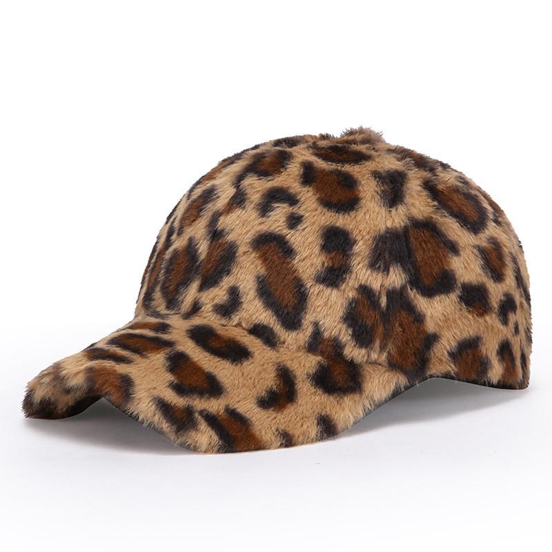 Leopard Print Plush Baseball Cap Winter Warm Hat For Women