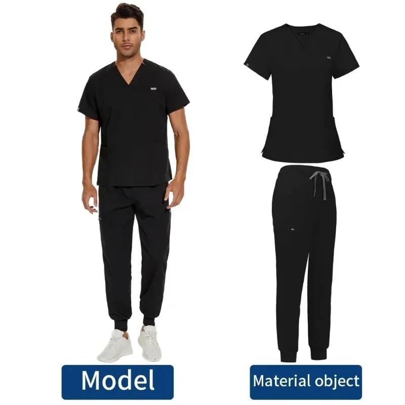 Men Scrubs Suit Plug Size Medical Uniforms V Neck Scrub Top Short Sleeve Pure Cotton Medical Pants Loose Nursing Workwear Doctor