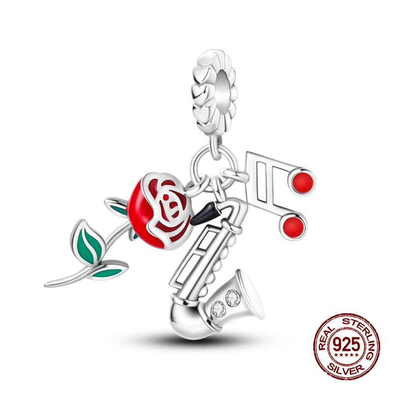 100% Copper Guitar Sax Headphones Musical Instrument Charms Beads Fit Pandachoriginal Bracelets Diy Jewelry