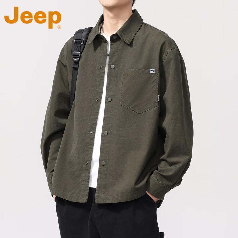 Jeep Men's Loose Fit Solid Long Sleeve Shirt
