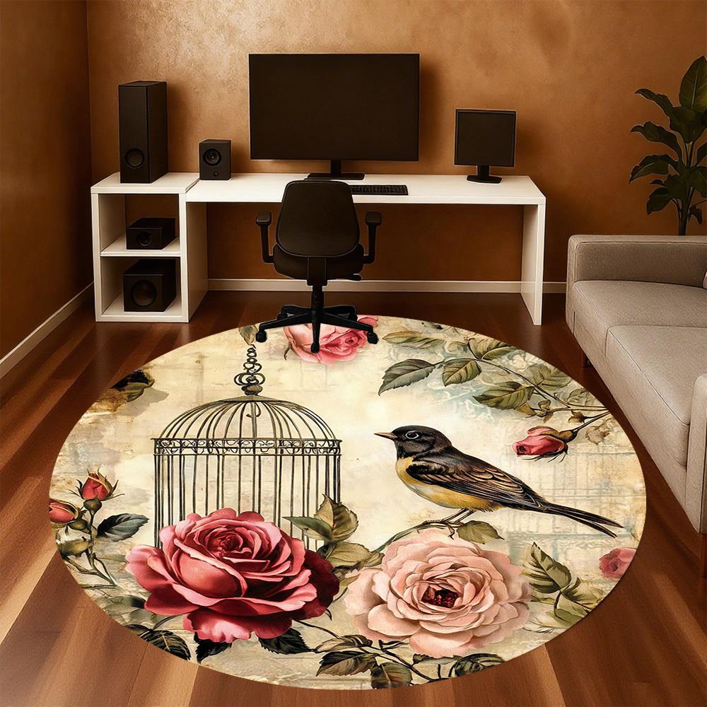 1PC bird cage flowers Office Round Area Rug, Under Office Chairs Bedroom Living Room Home Decor, Carpet for Office -1110100