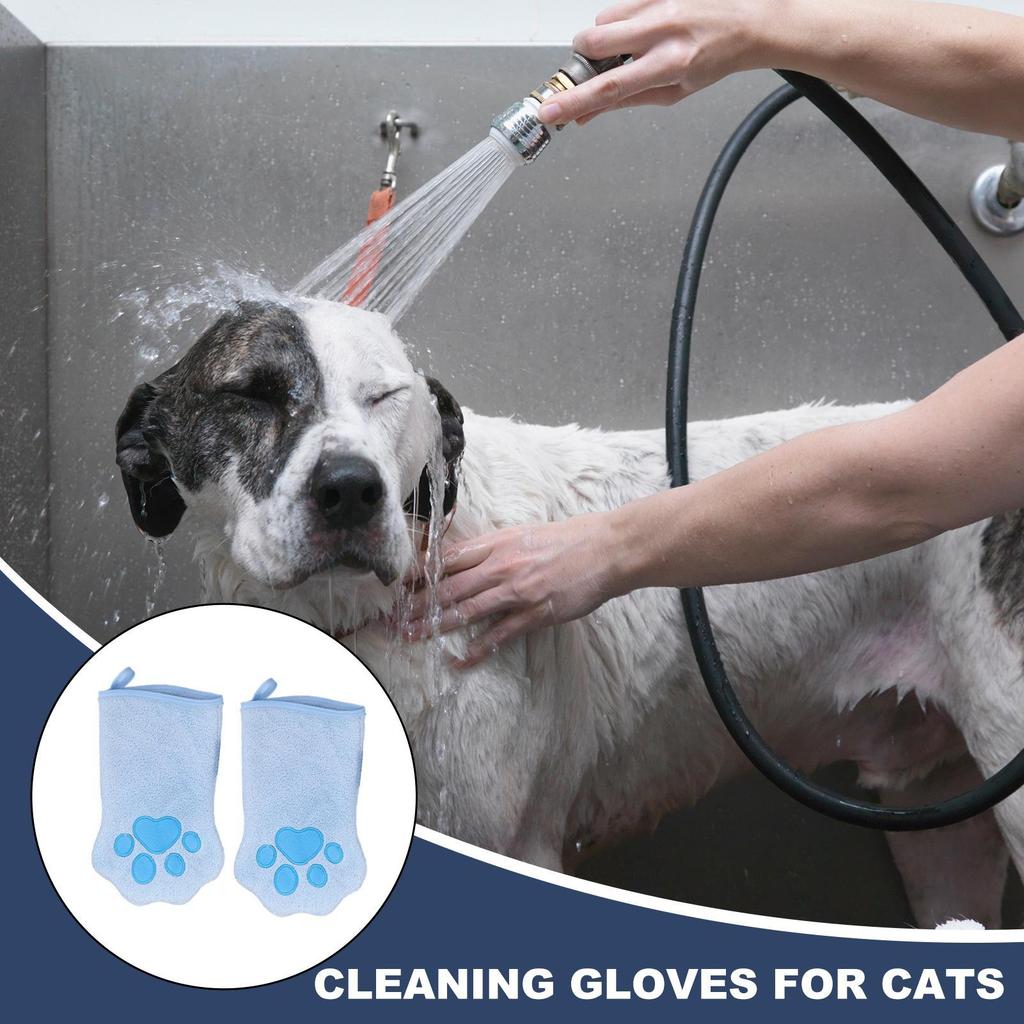 Quick Drying Dog Bath Gloves Microfiber Soft Absorbent Paw Print For Dogs Cats Bathing Drying Essential s Pet Grooming Gloves
