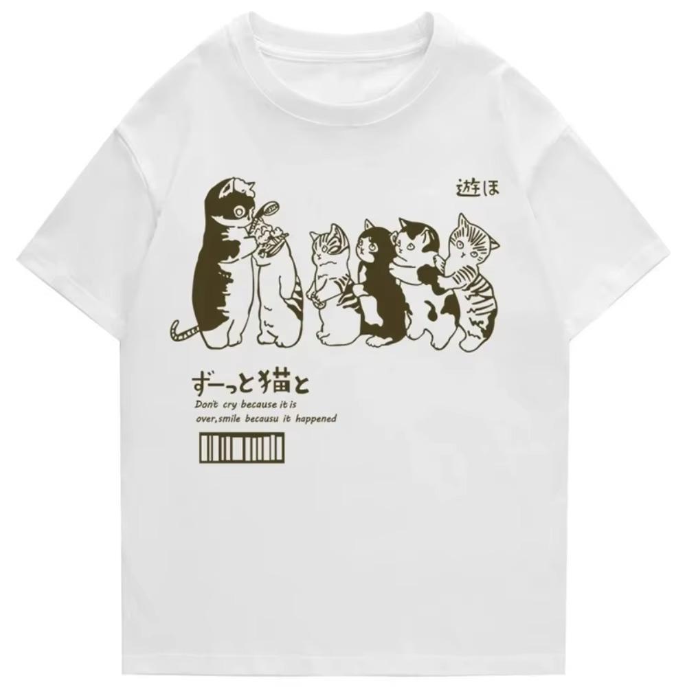Oversized Men's T-shirt Harajuku Shower Cat Print T-shirt 2023 Summer Fashion Casual Short Sleeve Cotton T-shirt For Men