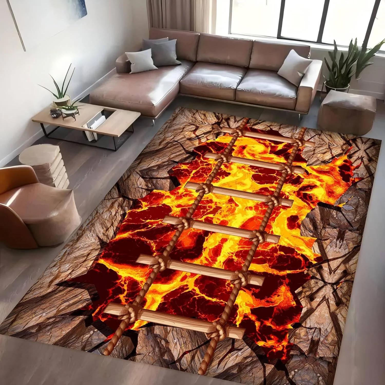

3D Optical Illusion Lava Area Rug Rock Cracks Print Floor is Lava Rug,Fun Abstract Lava Play Mats for Children Playing Carpet 40x60cm