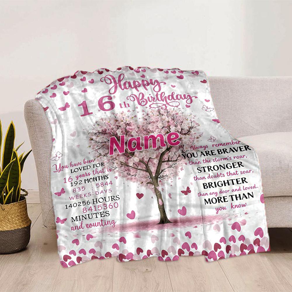 Happy 16Th Birthday Home Customize Your Name Blankets Comfortable Soft Lightweight Allseason Multipurpose Blanket For Picnics Sofas Offices Beds