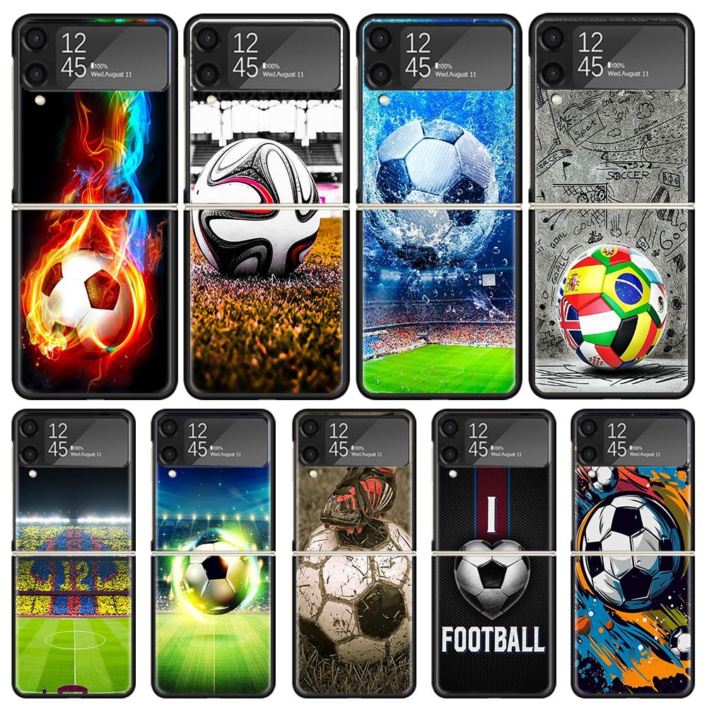 Football Soccer Ball Design Phone Case For Samsung Galaxy Z Flip3 Flip4 Flip5 Flip6 Flip7 For Z Flip 7 6 5 4 3 5G Hard Folding C