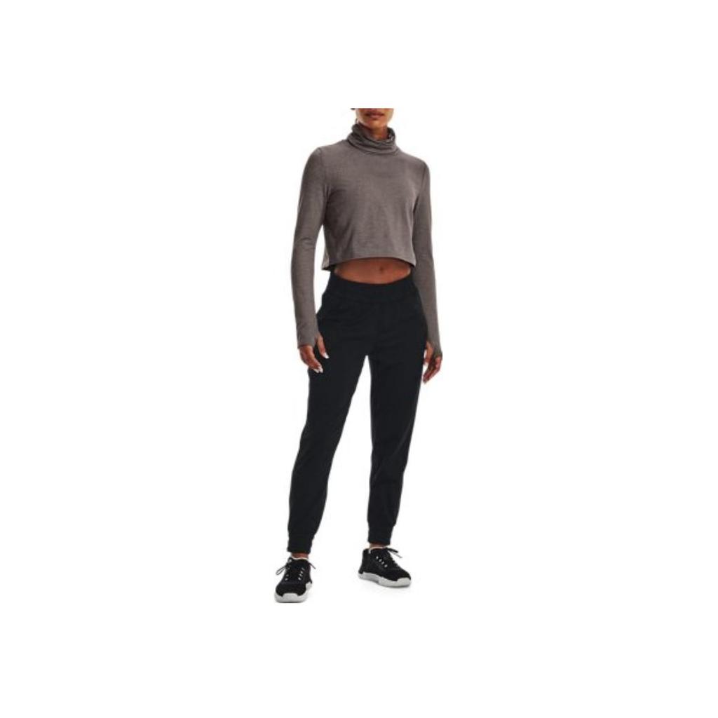 Under Armour Solid Color High Neck Pullover Training Long Sleeve T-Shirt Women Tops Brown 1374493-176