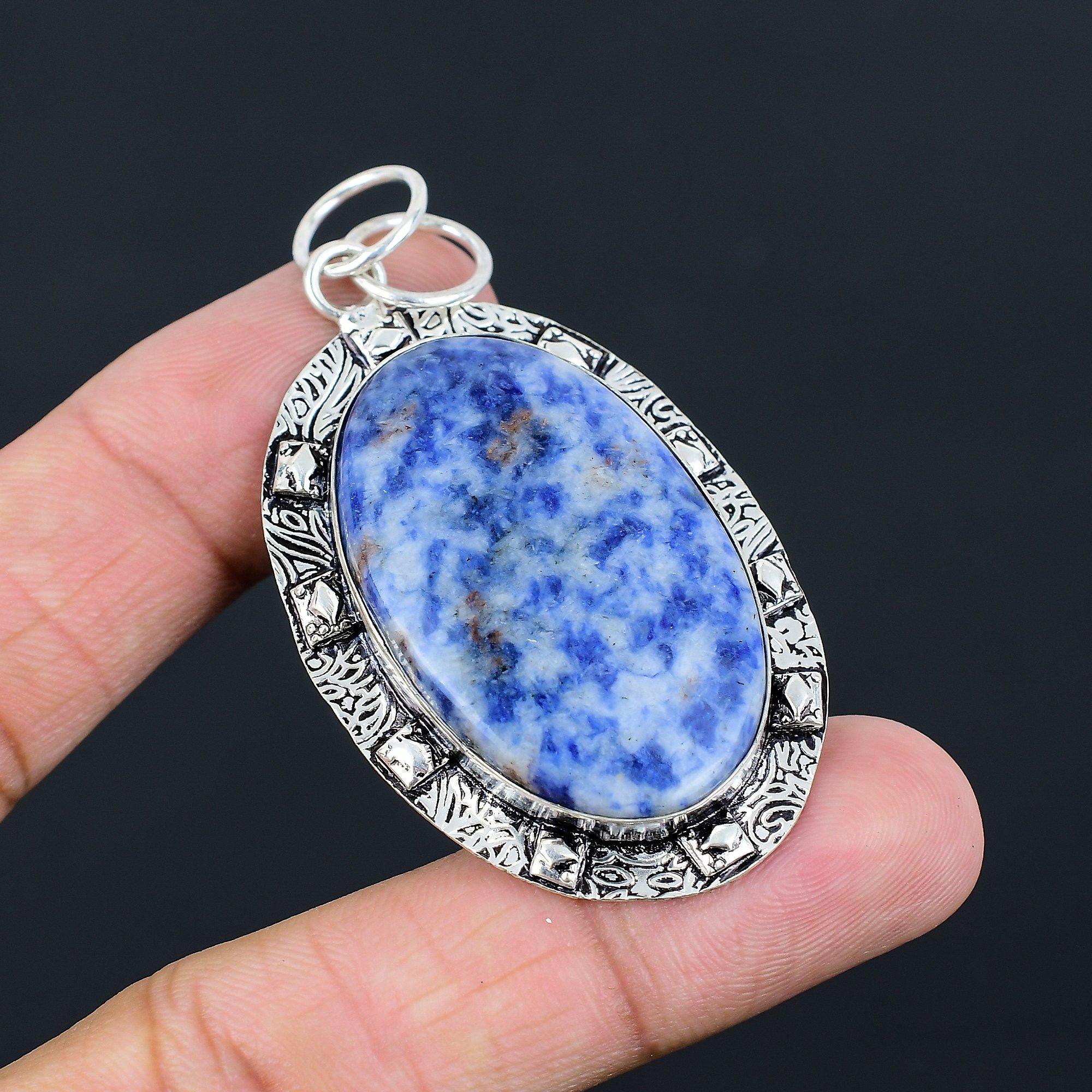 Mothers day Deal Sterling Silver Sodalite Gemstone Bezel Wedding Pendant Jewelry