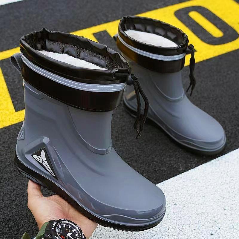Fashion short tube thickened waterproof shoes men's rain shoes low-top warm work non-slip rain boots men