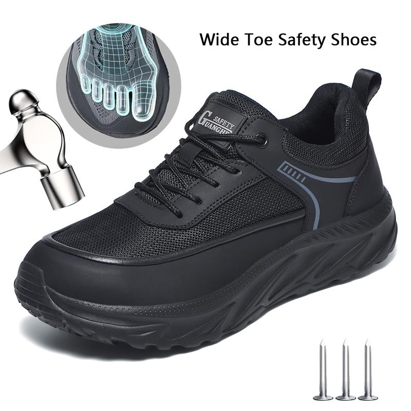 Wide Toe Work Safety Shoes Men Anti Smash Anti Puncture Steel Toe Shoes Lightweight Work Sneakers Protection Safety Boots