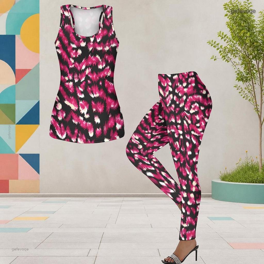 Women Plus Size Printed Scoop Neck Sleeveless Tank Top And Fitted Long Pants Two Piece Set