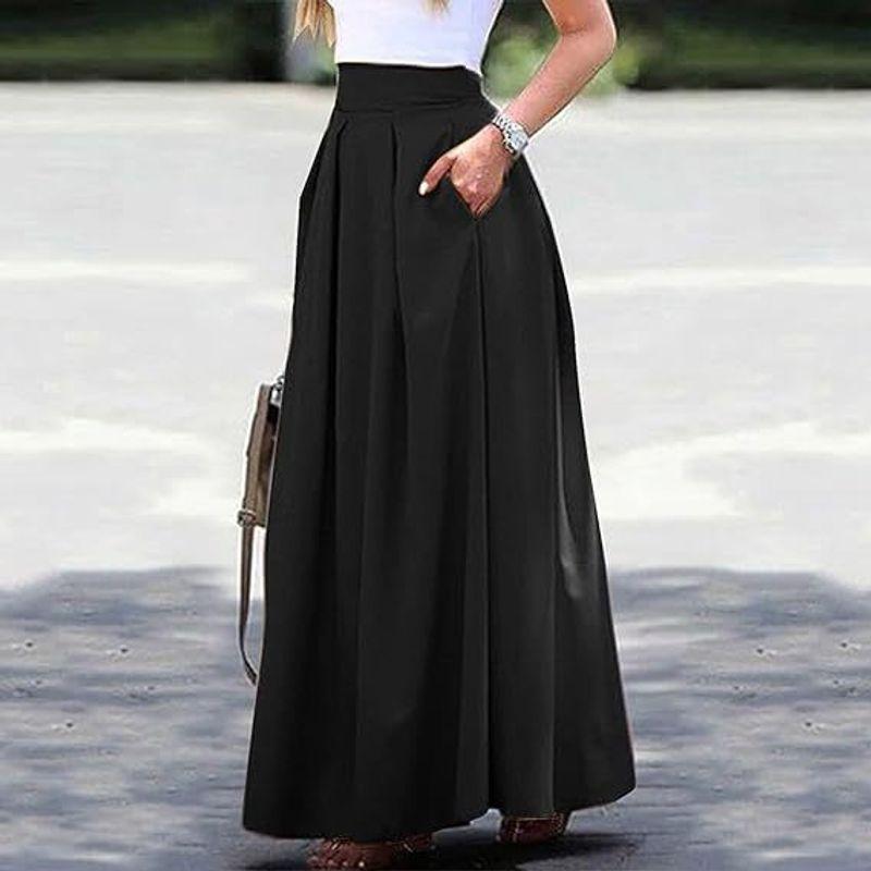 

Solid Color High Waisted Pleated Skirt Women s Pure Color Turtleneck Pleated Skirt Black XXXL